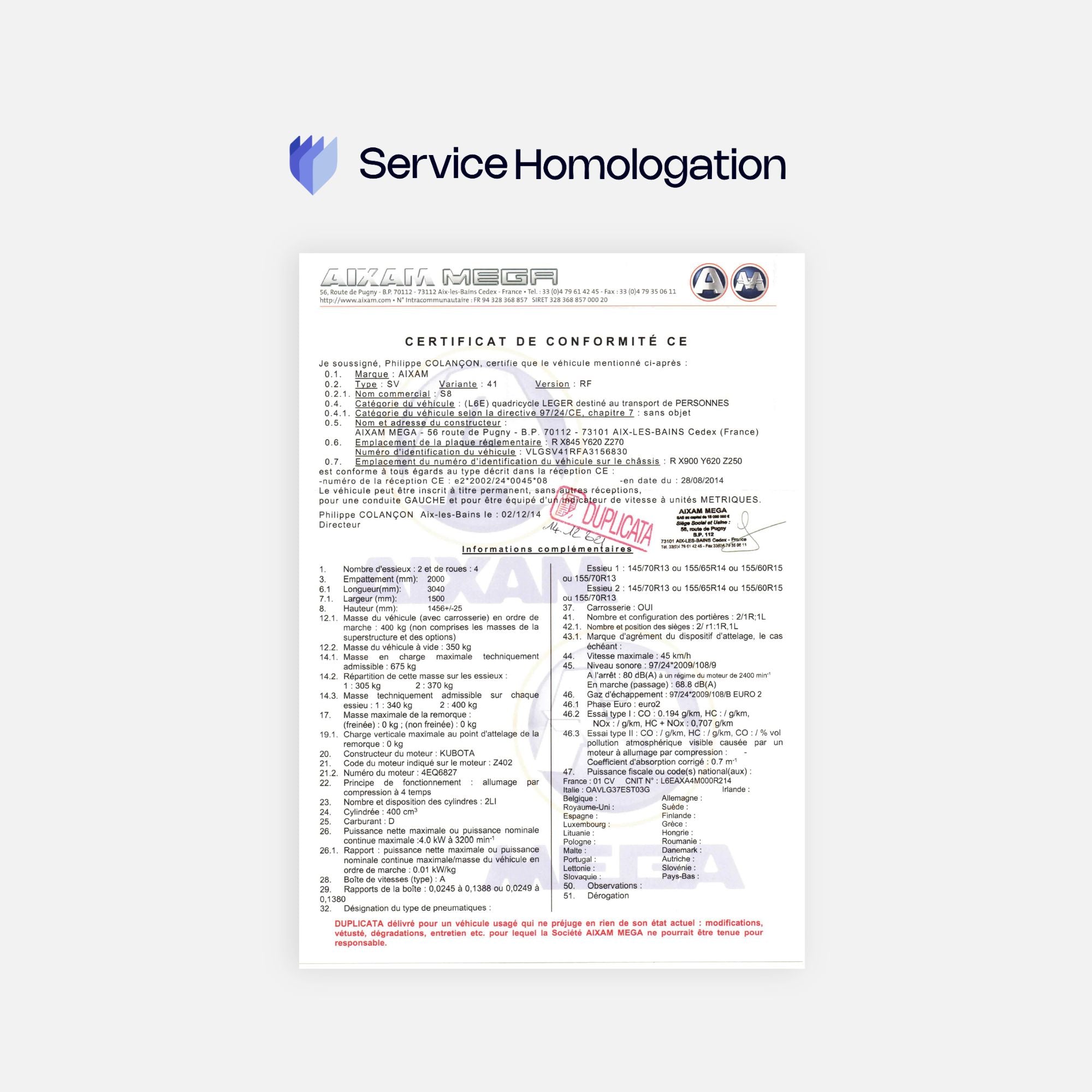 Certificat de conformité AIXAM