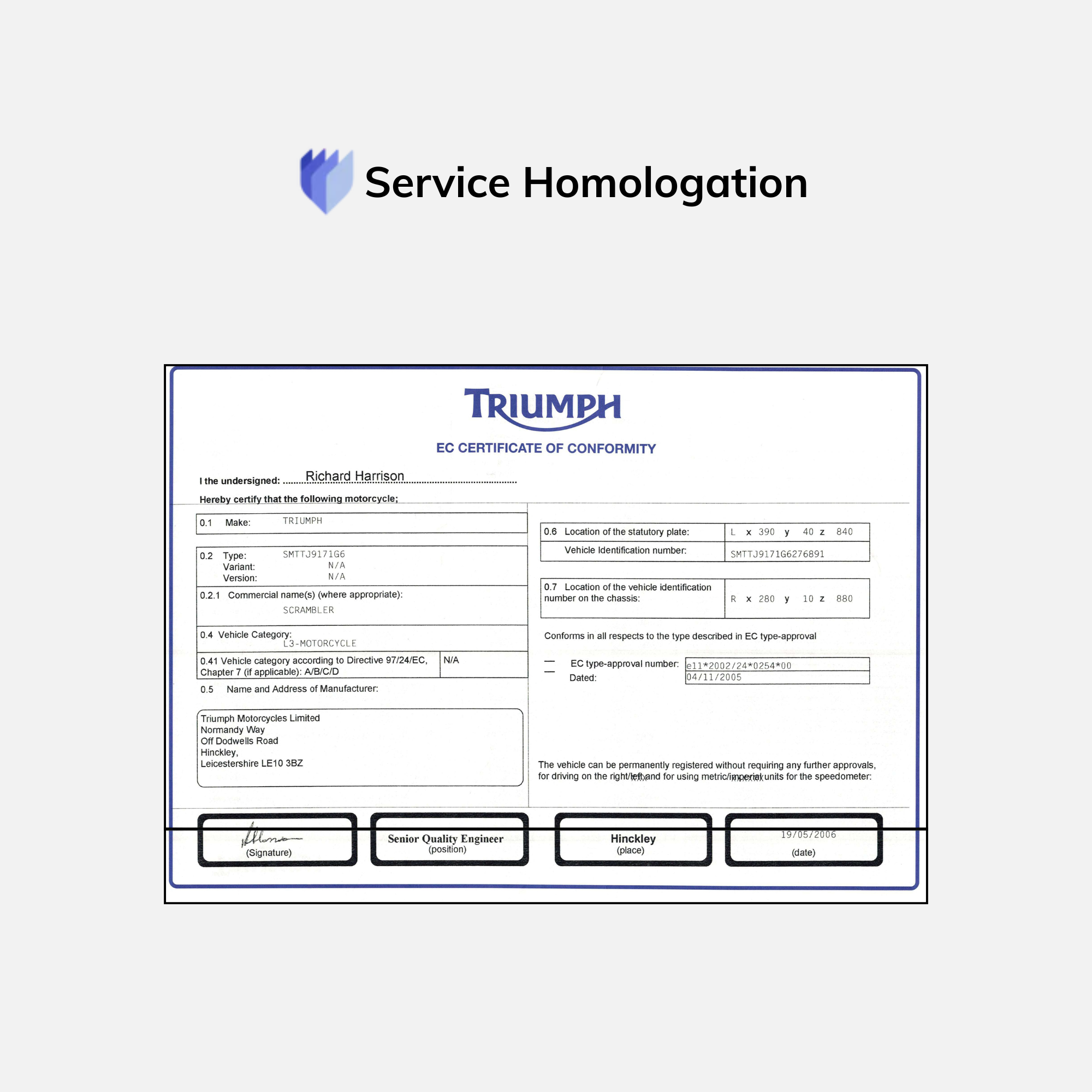 Certificat de conformité TRIUMPH