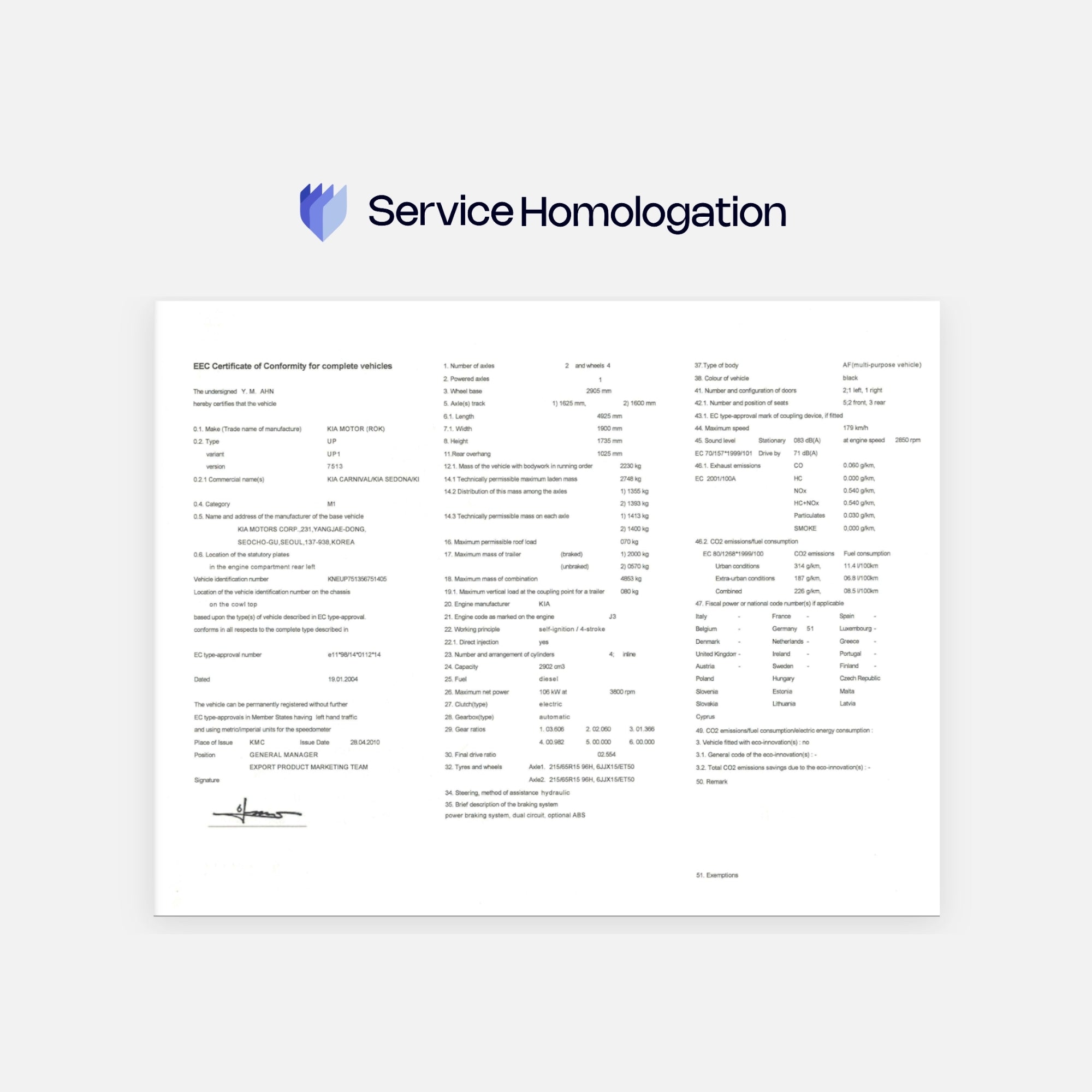 Certificat de conformité KIA