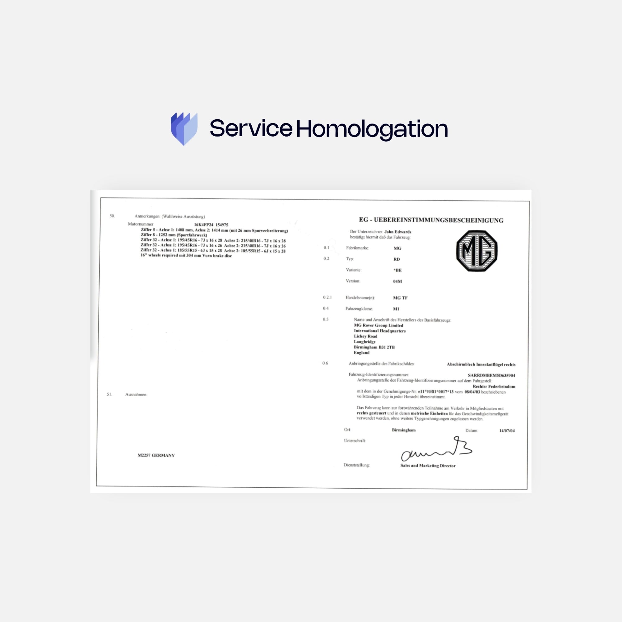 Certificat de conformité MG