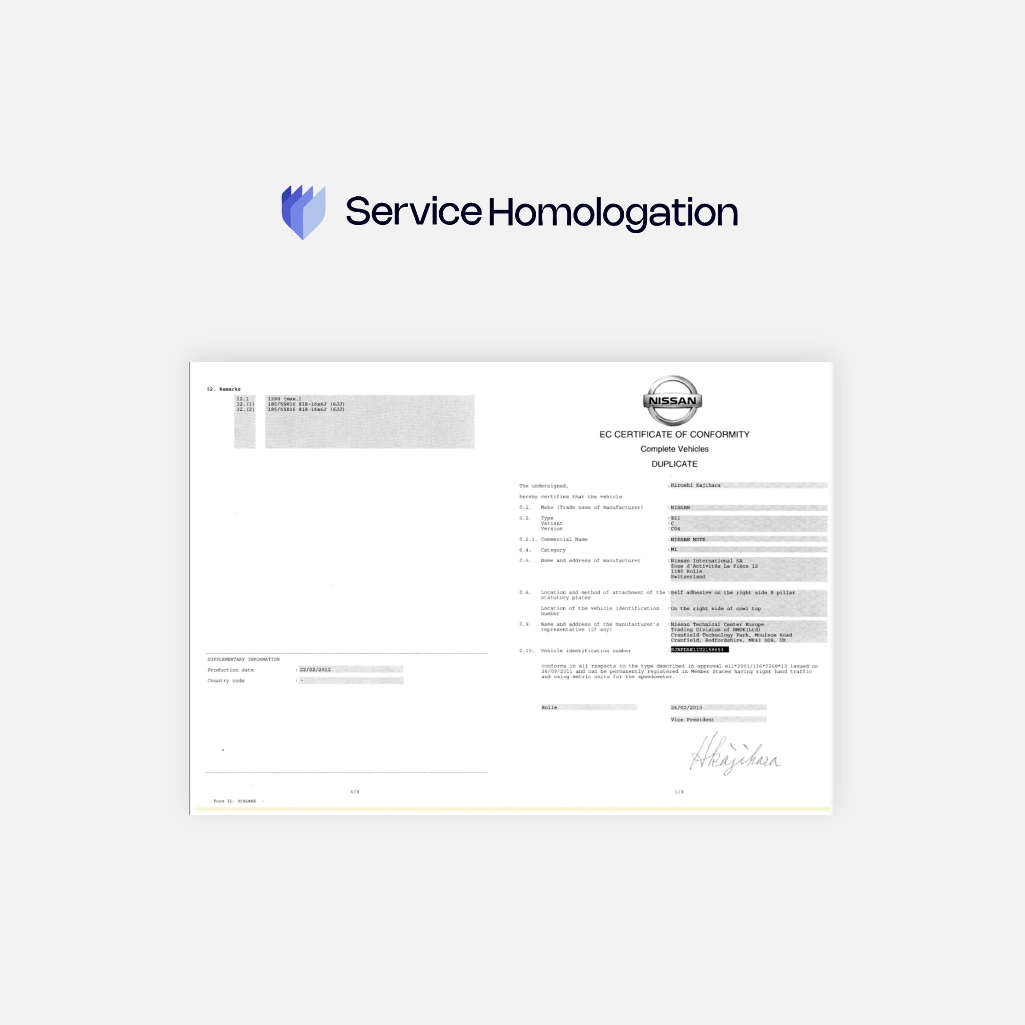 Certificat de conformité NISSAN