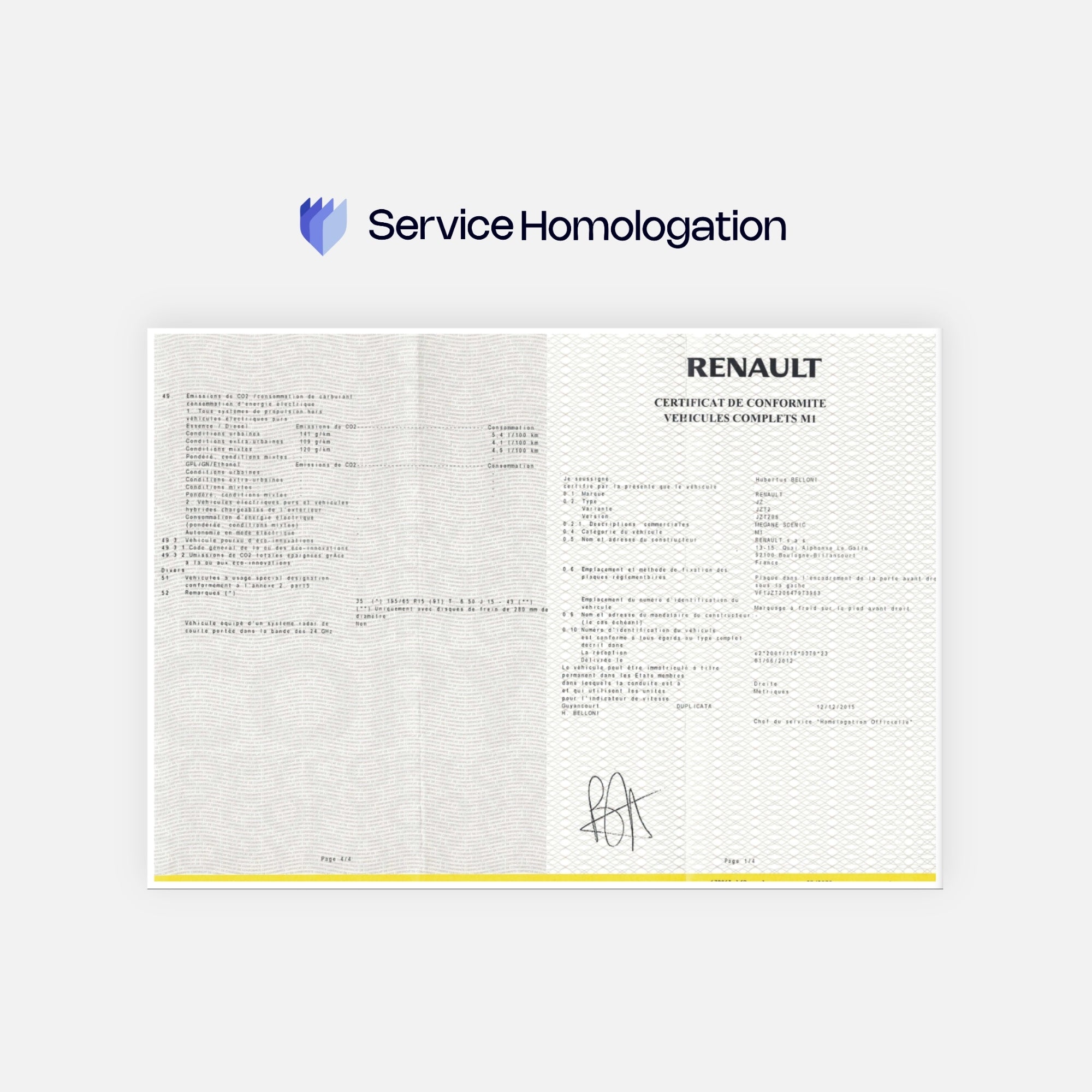 RENAULT certificate of conformity