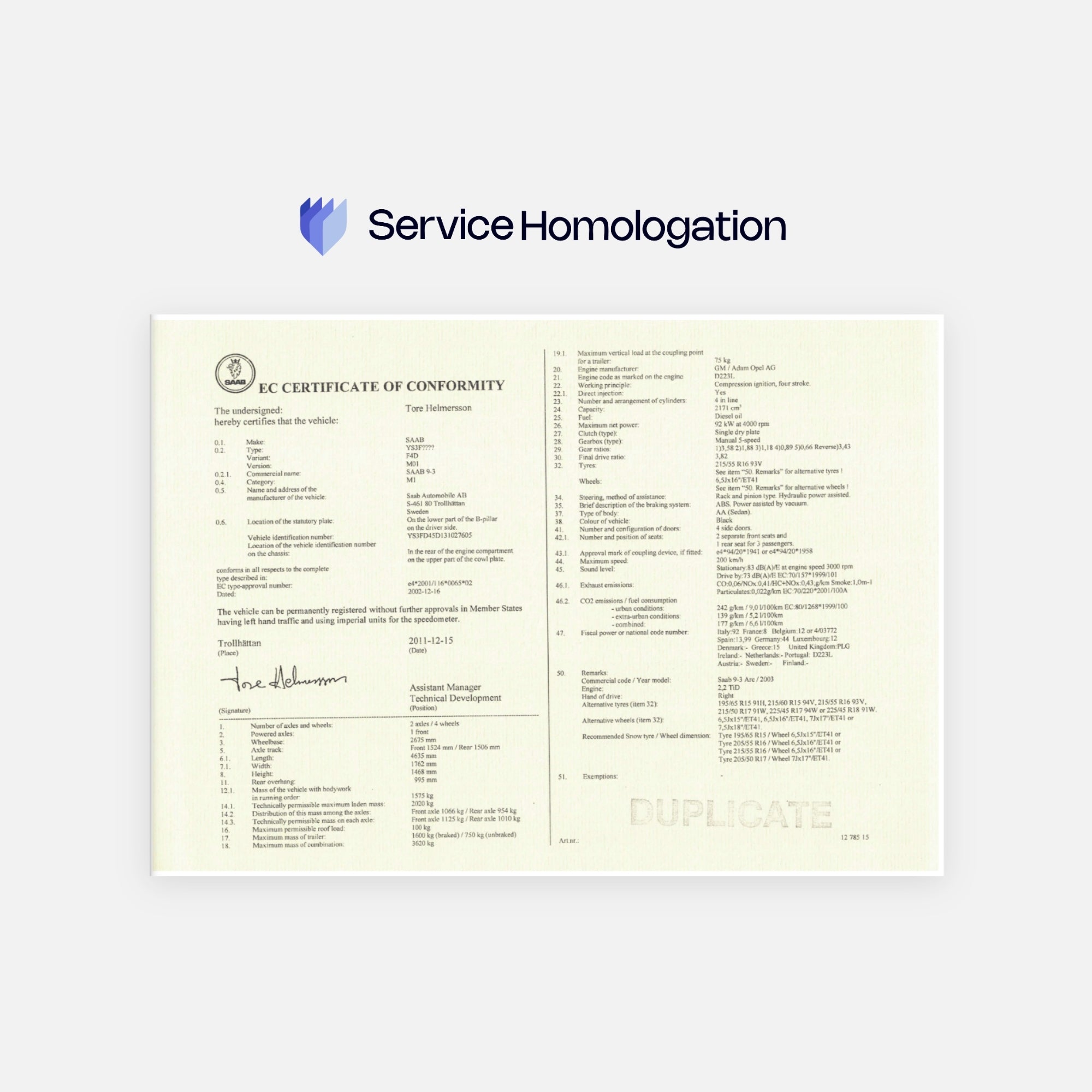 Certificat de conformité SAAB