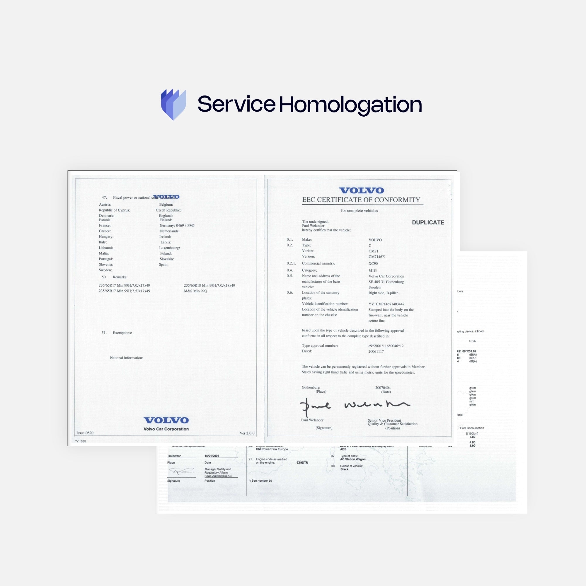 Certificat de conformité VOLVO
